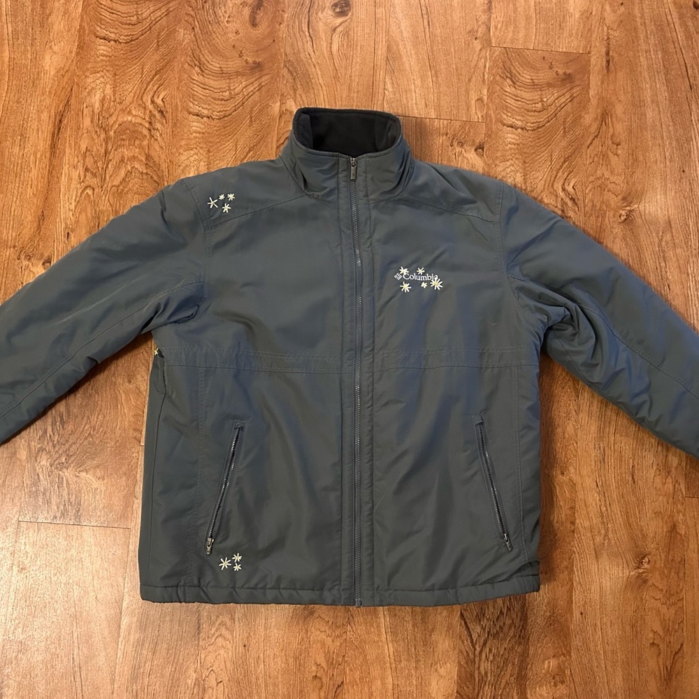 Custom Columbia Gray Fleece-Lined Jacket with Embroidered Daisies